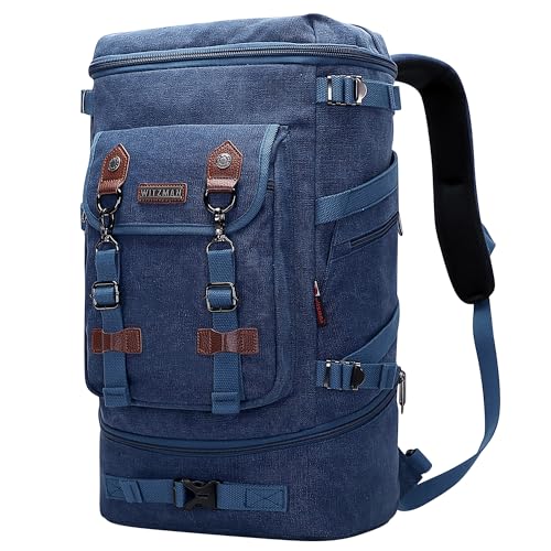 WITZMAN Travel Backpack for Men Women Canvas Backpack Carry on Luggage Rucksack Convertible Duffel Bag Large (A568 Blue) - Image 1