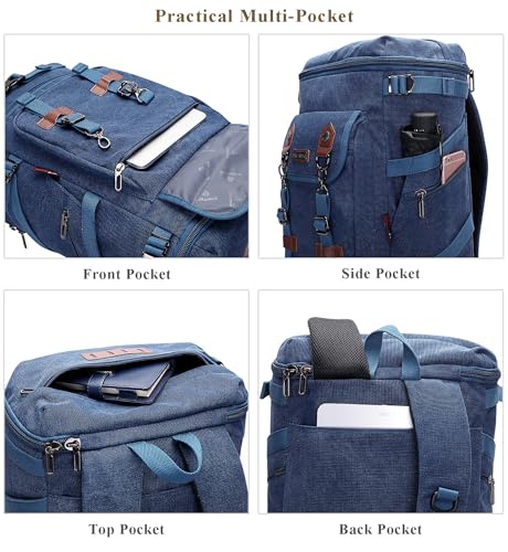 WITZMAN Travel Backpack for Men Women Canvas Backpack Carry on Luggage Rucksack Convertible Duffel Bag Large (A568 Blue) - Image 5