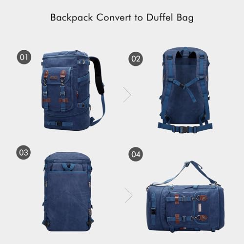 WITZMAN Travel Backpack for Men Women Canvas Backpack Carry on Luggage Rucksack Convertible Duffel Bag Large (A568 Blue) - Image 3