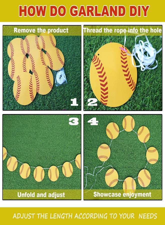 HEPAPATE Softball Party Banner,4Pcs Softball Paper Garland for Baby Shower Sports Theme Party Decorations,Softball Birthday Party Photo Prop Pennant Supplies - Image 3