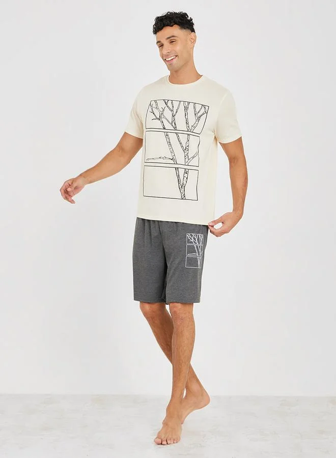 Styli Trunk Graphic Print T-Shirt & Shorts Set