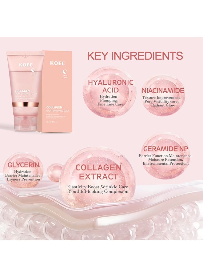 KOEC قناع كوري للكولاجين ليلي للتقشير، للنوم طوال الليل لتقليل التجاعيد، الخطوط الدقيقة، والحفاظ على مرونة البشرة، 75 مل - Image 3