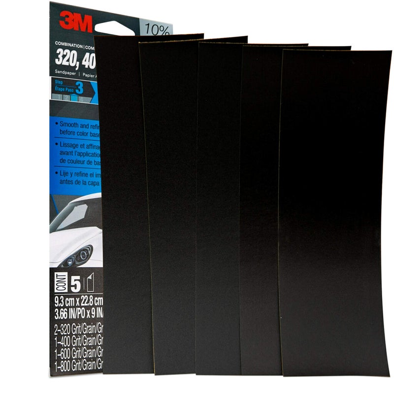 3M Wetordry Sandpaper, 03024, Assorted Grits, 3 2/3 in x 9 in, 5 Sheets Per Pack - Image 3