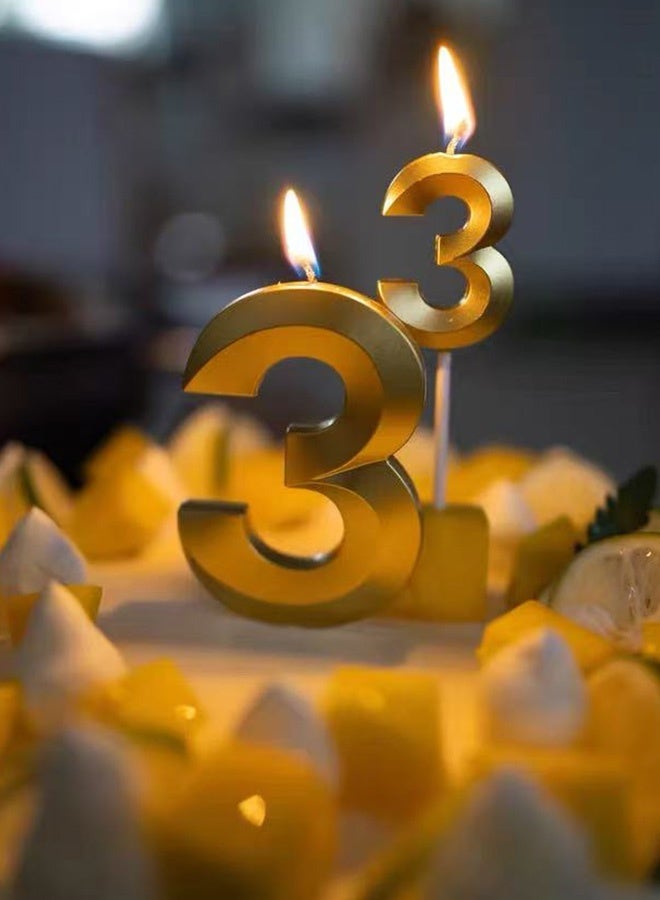 سوفي شمعة عيد ميلاد ذهبية فاخرة من Ssovi، رقم 3، زينة كعكة ثلاثية الأبعاد معدنية بدون دخان للأطفال والكبار، وحفلات الذكرى السنوية والمناسبات الخاصة - Image 2