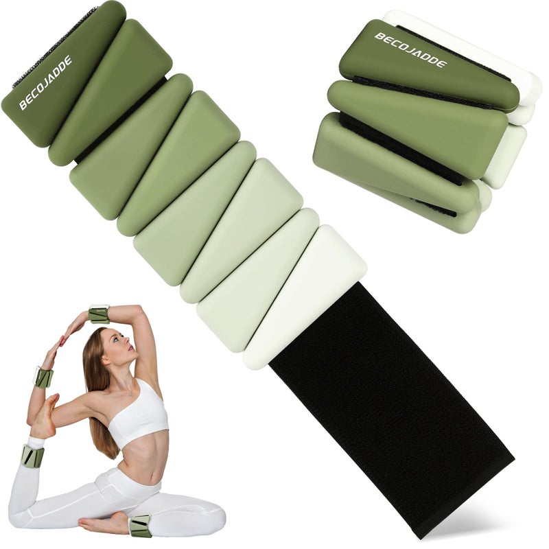 BECOJADDE Ankle Weights for Women Wrist Weights Set of 2 (2 lb Each) Adjustable Arm Leg Weight for Womens Men Suitable for Walking Swimming Running Pilates Yoga Gym, Gradient Green - Image 1