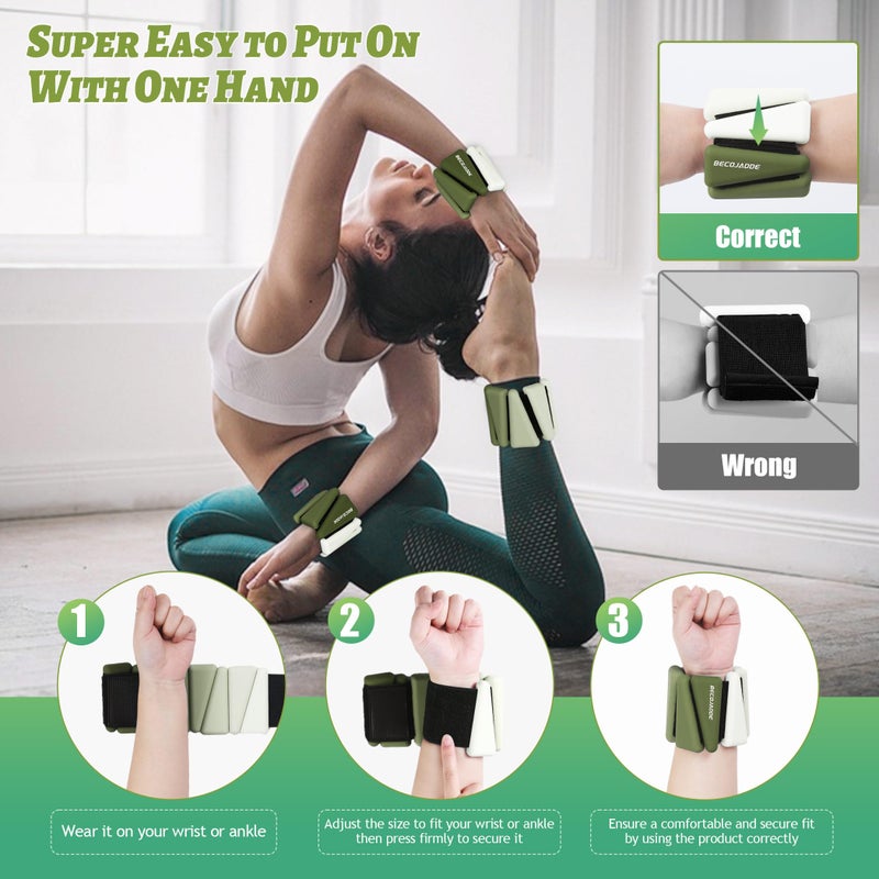 BECOJADDE Ankle Weights for Women Wrist Weights Set of 2 (2 lb Each) Adjustable Arm Leg Weight for Womens Men Suitable for Walking Swimming Running Pilates Yoga Gym, Gradient Green - Image 5