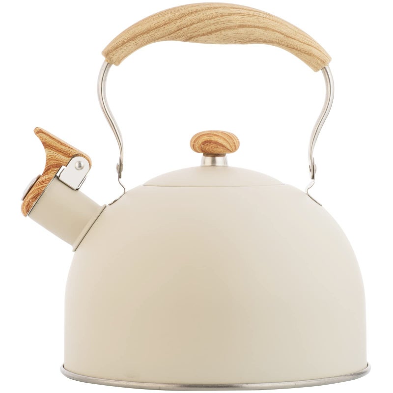 TEDSWAIT 2.6 Quart/2.5 L Whistling Tea Kettles With Wood Grain Adjustment Nylon Handle  Capsule Base Tea Kettle  White (White) - Image 1