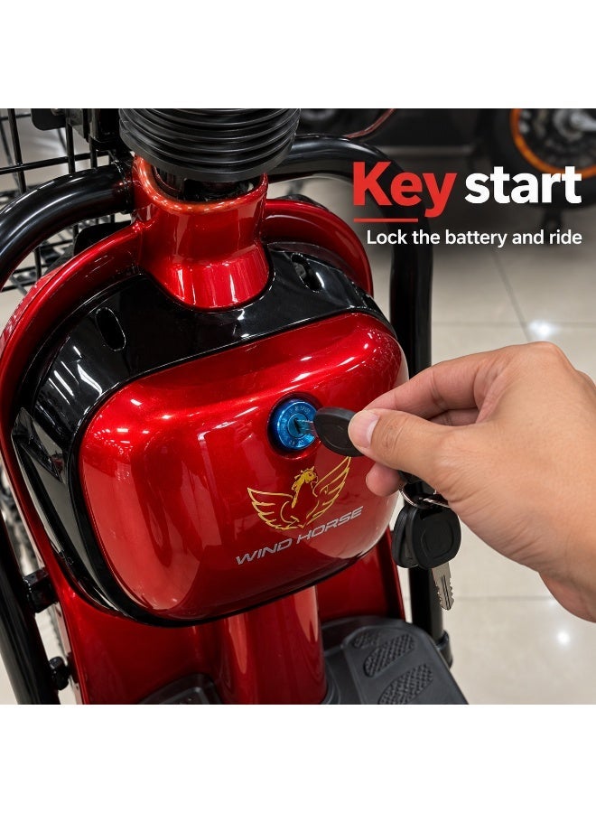 Wind Horse M2 Electric Bike, Dual-Seater Urban Scooter, 400W Motor, 48V 12Ah Battery, 32 km/h Top Speed, 40 km Range, Disc Brakes, Carbon Alloy / Aluminum Frame, Black - Image 2
