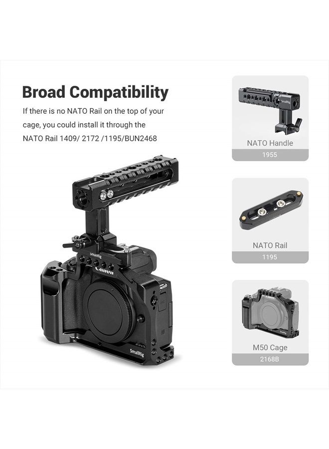 SmallRig NATO Top Handle Quick Release Handgrip, Built-in Cold Shoe Mount, 1/4''-20 and 3/8''-16 Thread Holes, Locating Holes for ARRI Standard, Back/Forward Adjustable - 1955 - Image 3