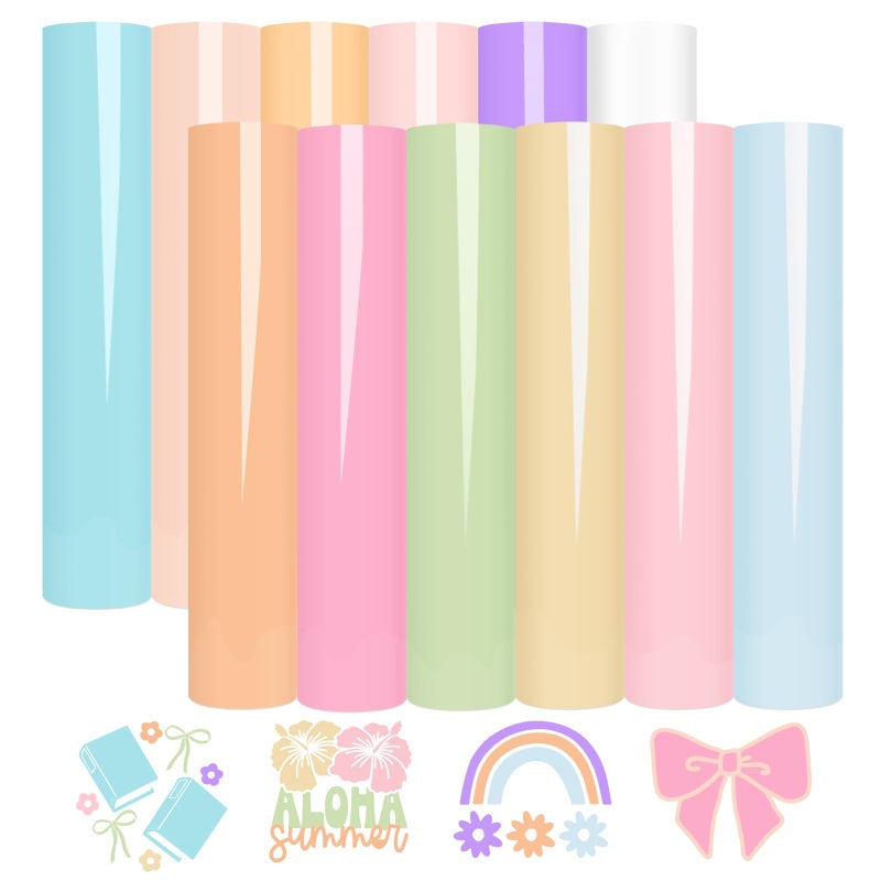 WRAPXPERT Boho Color Permanent Vinyl Sheets 12 Sheets Bundle 12x12 Pastel Colors Craft Vinyl Sheets Glossy Adhesive Vinyl Craft Cutters DIY Projects