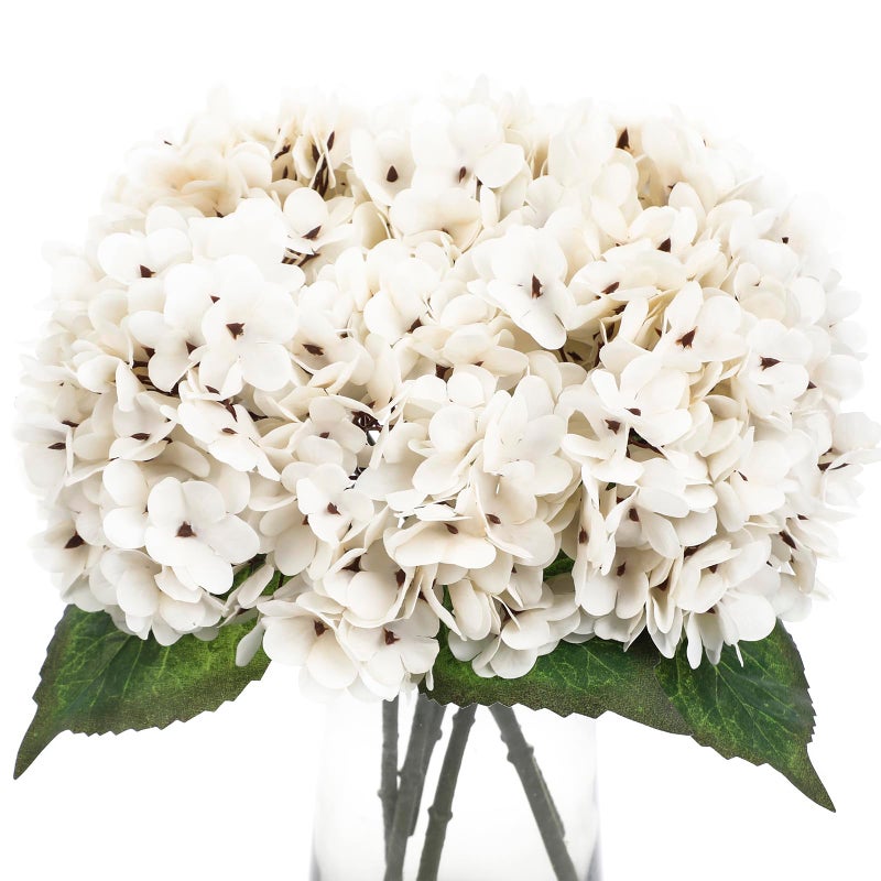 Kimura's Cabin 6pcs Fake White Flowers Artificial Silk Hydrangea Flowers Bouquets Faux Hydrangea Stems for Home Table Centerpieces Wedding Party Decoration(Lvory White) - Image 1