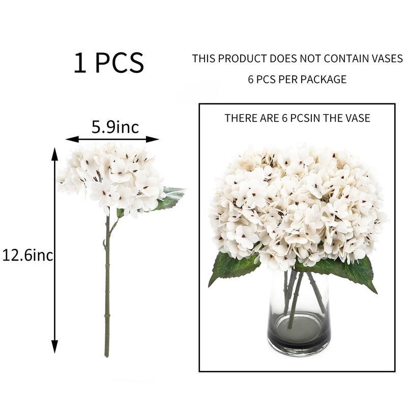 Kimura's Cabin 6pcs Fake White Flowers Artificial Silk Hydrangea Flowers Bouquets Faux Hydrangea Stems for Home Table Centerpieces Wedding Party Decoration(Lvory White) - Image 2