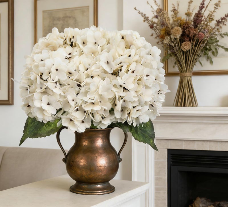 Kimura's Cabin 6pcs Fake White Flowers Artificial Silk Hydrangea Flowers Bouquets Faux Hydrangea Stems for Home Table Centerpieces Wedding Party Decoration(Lvory White) - Image 5