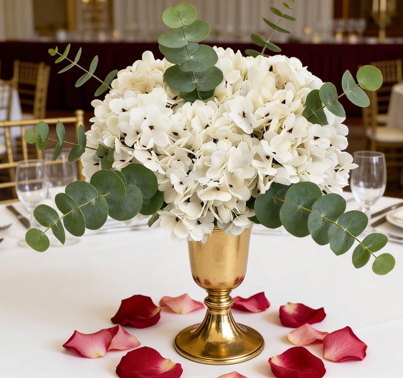 Kimura's Cabin 6pcs Fake White Flowers Artificial Silk Hydrangea Flowers Bouquets Faux Hydrangea Stems for Home Table Centerpieces Wedding Party Decoration(Lvory White) - Image 4