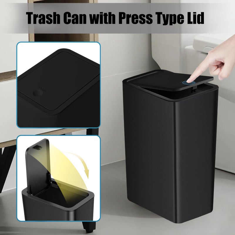 TIPGO Bathroom Trash Can with Lid, 10 Liter/ 2.6 Gallon Slim Garbage Can, Small Trash Bin Waste Basket with Pop-Up Lid for Kitchen, Bedroom, Living Room, Office (Black) - Image 4