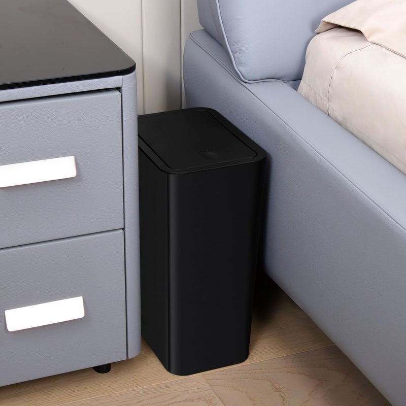 TIPGO Bathroom Trash Can with Lid, 10 Liter/ 2.6 Gallon Slim Garbage Can, Small Trash Bin Waste Basket with Pop-Up Lid for Kitchen, Bedroom, Living Room, Office (Black) - Image 3