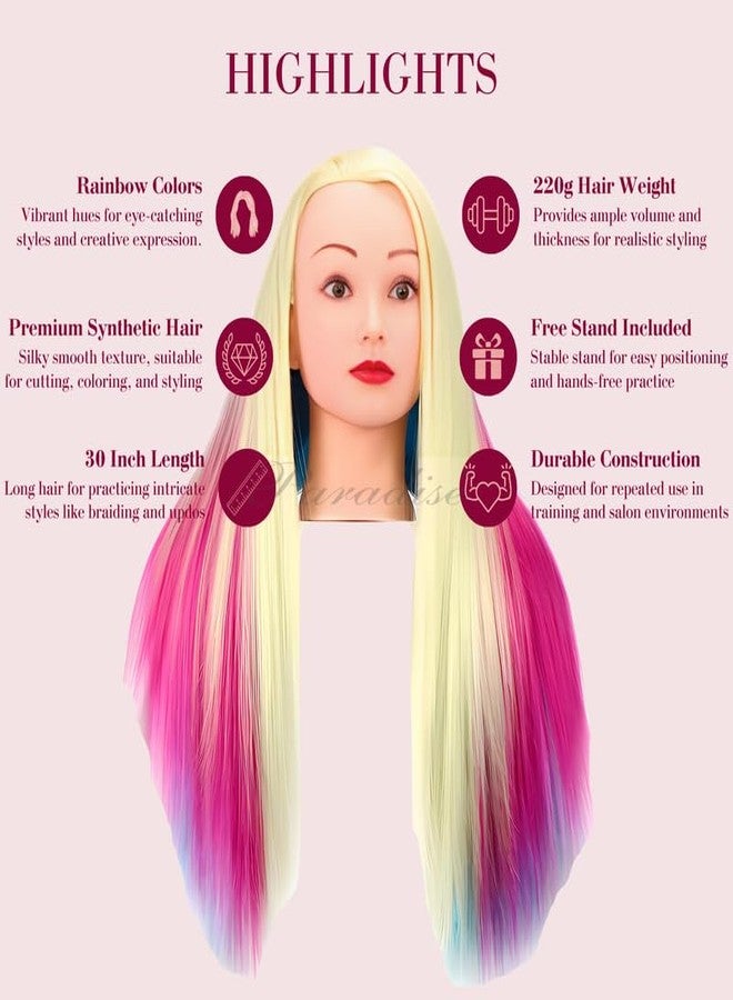 Paradise Professional Hair Dummy Manniquien Head For Hair Styling Practice With Multi-Colour long Hair 30 inch Length includes Clamp Stand - Image 4