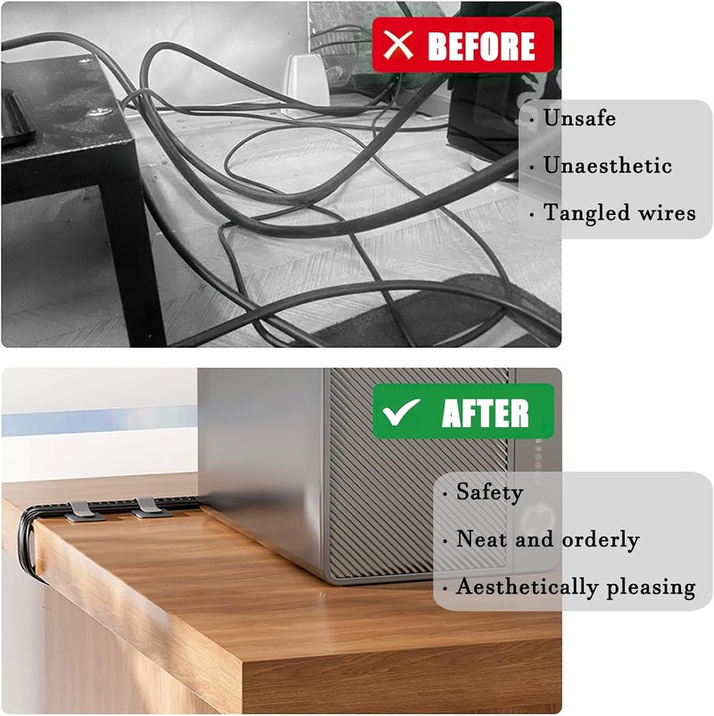 Sereficy Cable Management Under Desk, Hook and Loop Cable Straps, 80PCS Self Adhesive Cable Ties, Reusable Wire Organizers for Cords, Adjustable Cable Clips, Home Office Essentials, Gray - Image 4