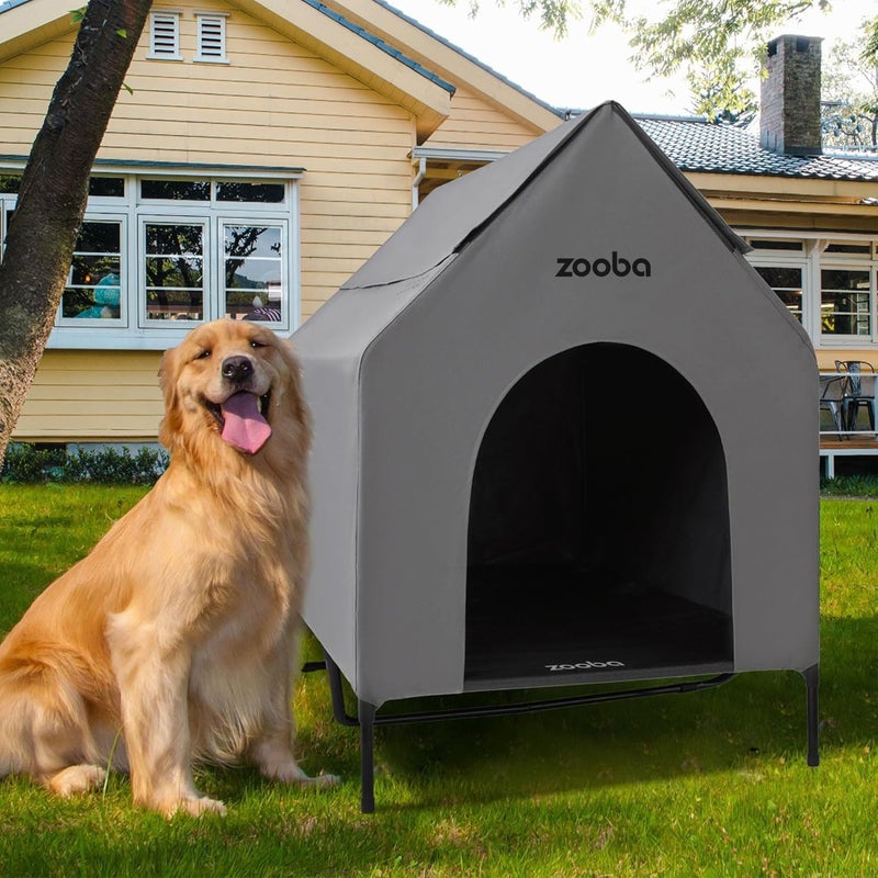 Zooba 48" XL Outdoor Dog House â€“ Weatherproof Elevated Pet Shelter, Breathable Mesh & Steel Frame, Easy to Assemble & Clean, Large Dog Houses for All Seasons (Grey) - Image 1