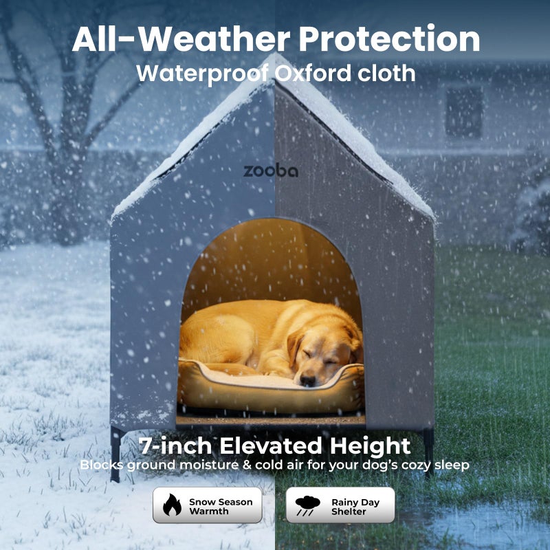 Zooba 48" XL Outdoor Dog House â€“ Weatherproof Elevated Pet Shelter, Breathable Mesh & Steel Frame, Easy to Assemble & Clean, Large Dog Houses for All Seasons (Grey) - Image 2