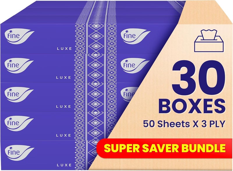 Fine مناديل وجه فاخرة 3 طبقات عبوة من 30 - Image 1
