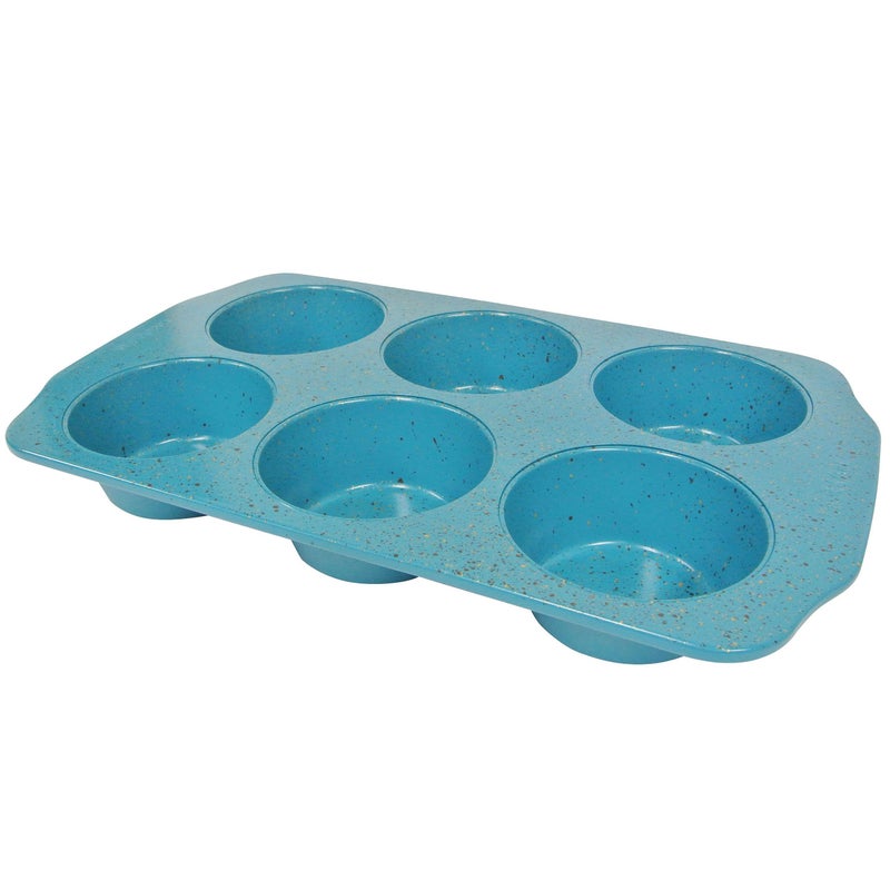 casaWare Jumbo Muffin Pan 6 Cup Ceramic Coated Non-Stick (Blue Granite) - Image 2