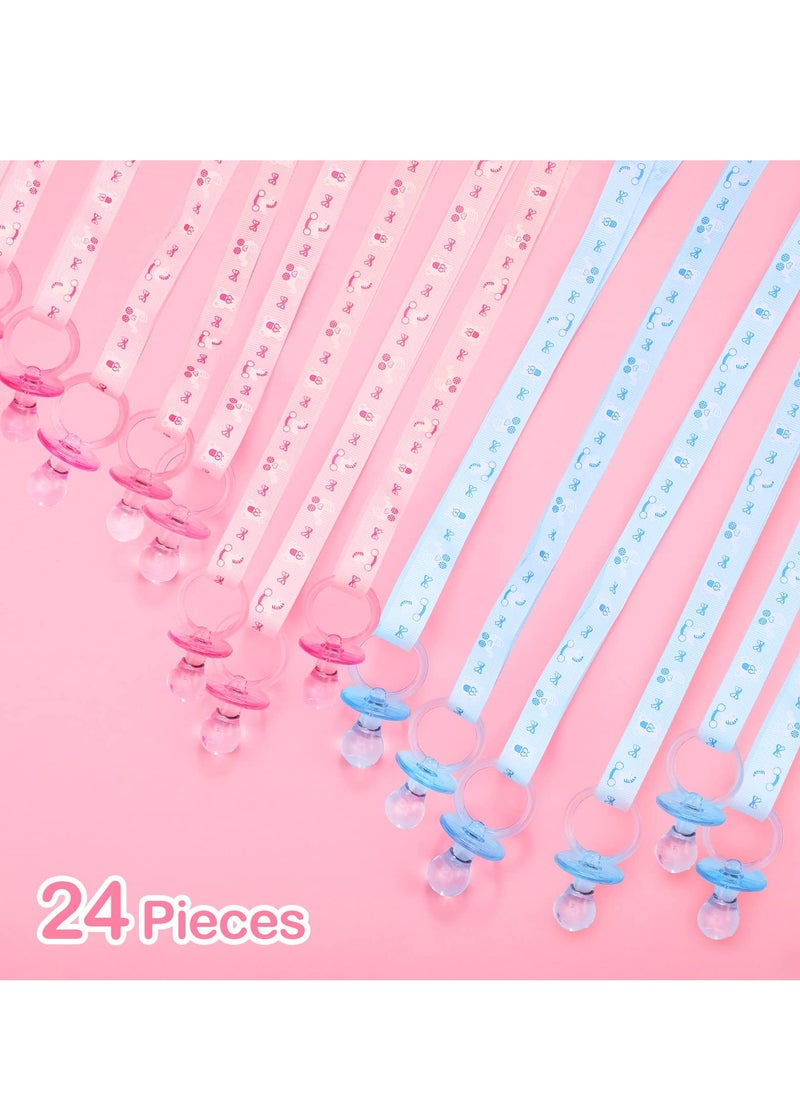 Excefore - Baby Gender Reveal Supplies, 24 Pcs Baby Pacifiers Necklace, Acrylic Baby Pacifier Party Favors, Baby Shower Cute Baby Shower Decorations Charms Table Scatter (Pink, Blue) - Image 1
