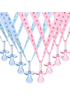 Baby Gender Reveal Supplies, 24 Pcs Baby Pacifiers Necklace, Acrylic Baby Pacifier Party Favors, Baby Shower Cute Baby Shower Decorations Charms Table Scatter (Pink, Blue)
