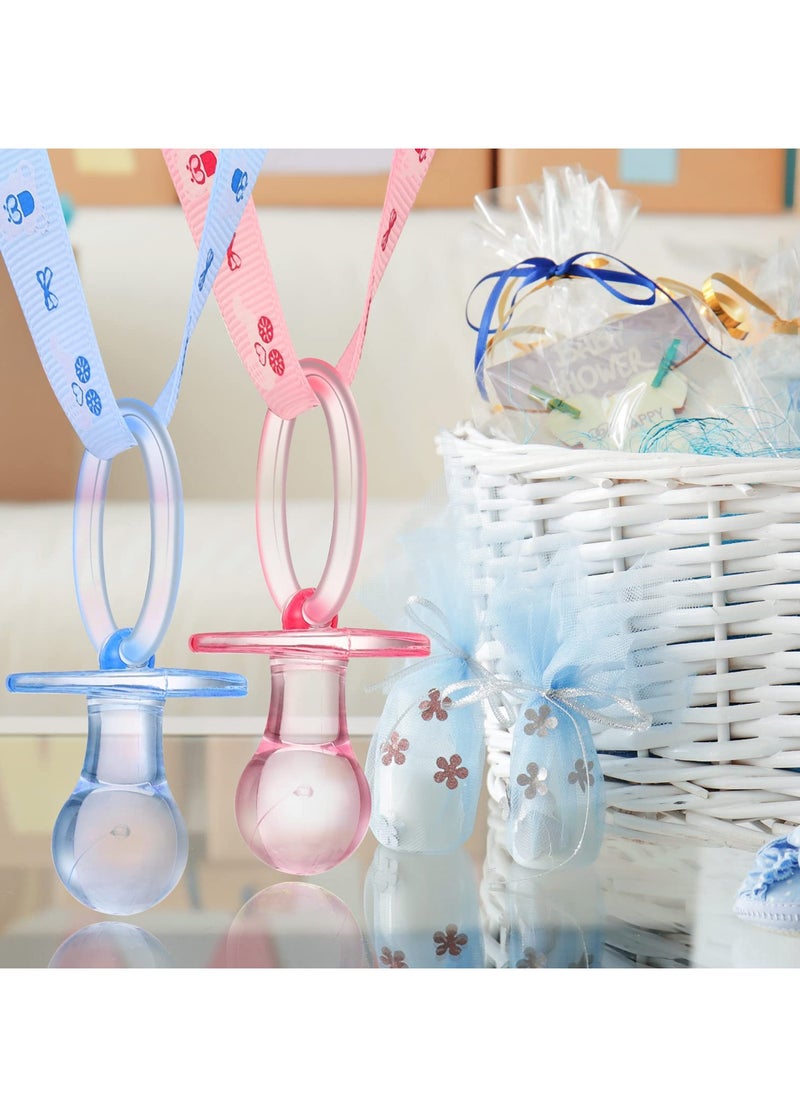 Excefore - Baby Gender Reveal Supplies, 24 Pcs Baby Pacifiers Necklace, Acrylic Baby Pacifier Party Favors, Baby Shower Cute Baby Shower Decorations Charms Table Scatter (Pink, Blue) - Image 1