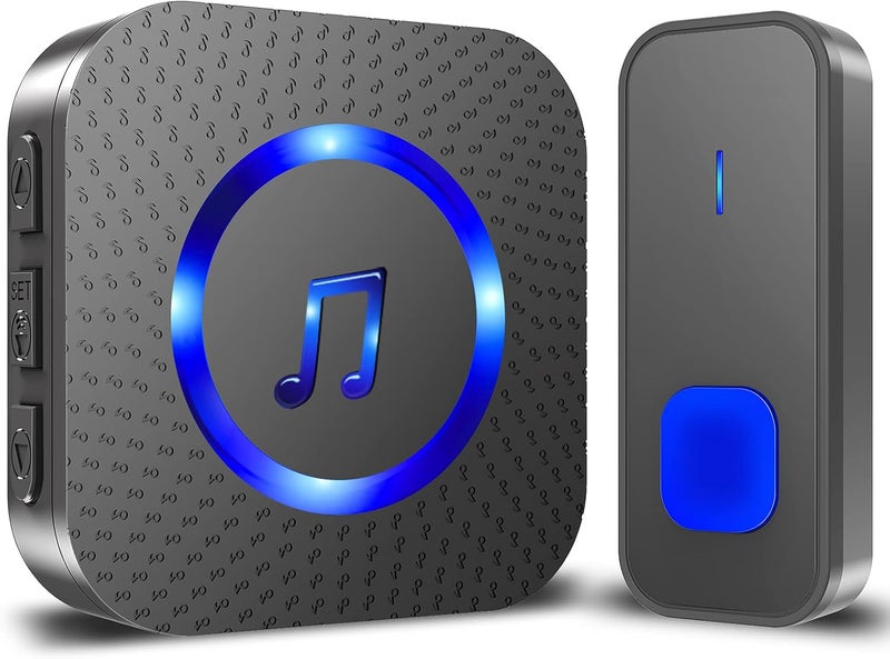 SURFOU Wireless Doorbell,Waterproof Doorbell Chime Operating at 1300 Feet Loud Door Bell Kit with 55 Melodies 5 Volume Levels LED Flash Doorbells for Home- Black (1 Button + 1 Receiver) - Image 1
