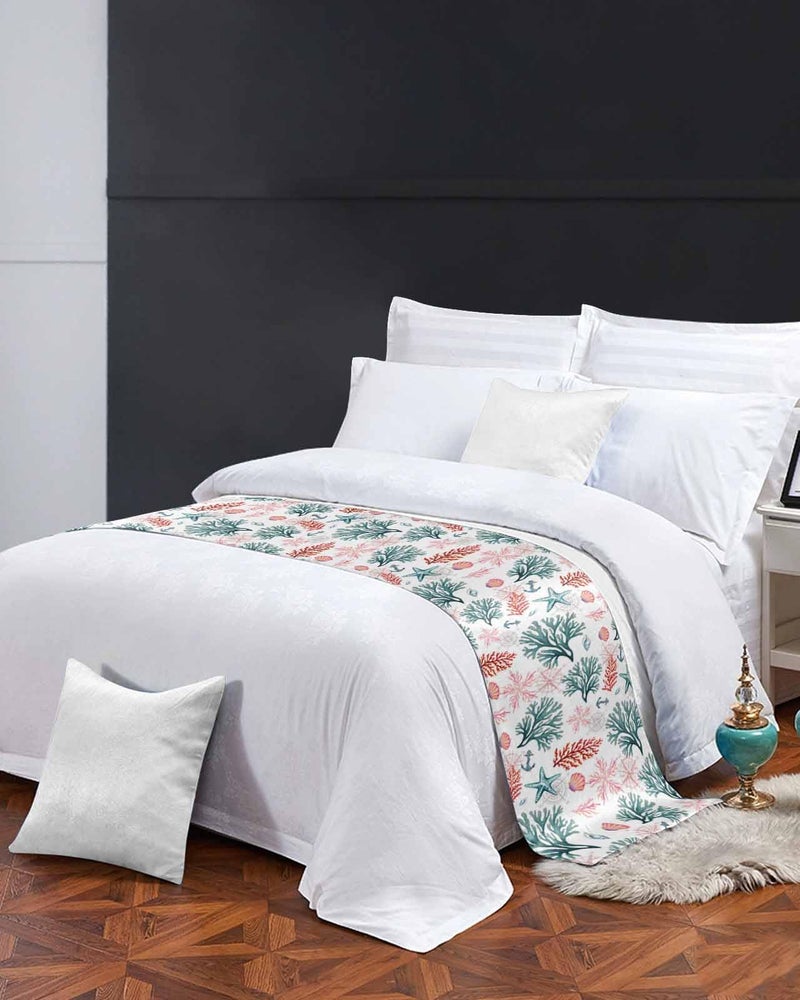 Turquoise Red Coastal King Size Bed Runner 94x20 Inches Ocean Coral Starfish Design - Image 4