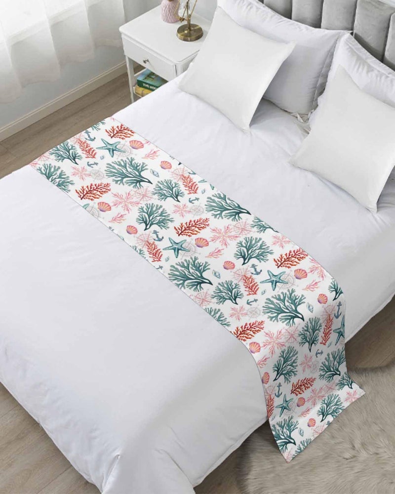 Turquoise Red Coastal King Size Bed Runner 94x20 Inches Ocean Coral Starfish Design - Image 3