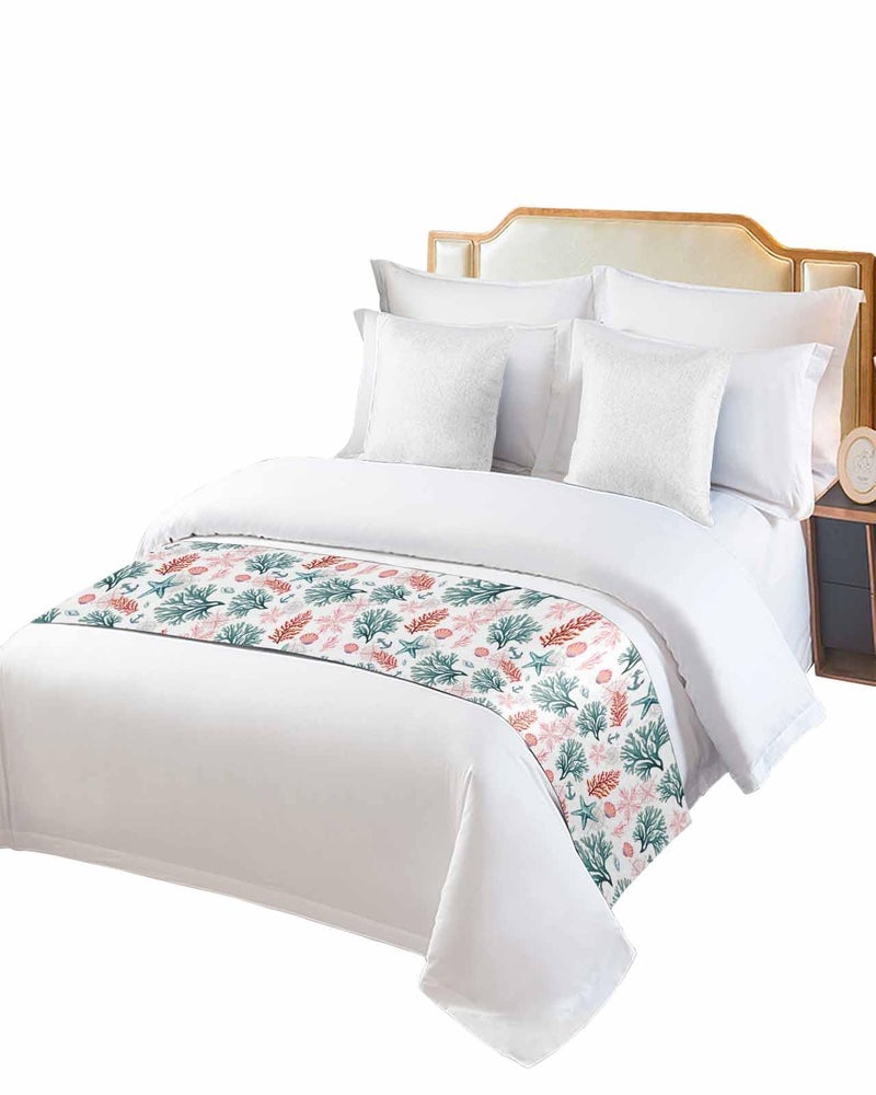 Turquoise Red Coastal King Size Bed Runner 94x20 Inches Ocean Coral Starfish Design - Image 2