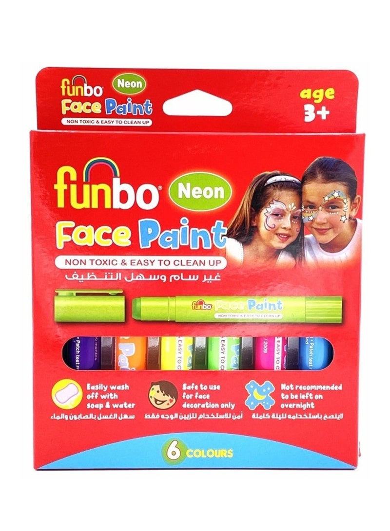 Funbo 6-Piece Face Paint Set Neon Colours - Image 1