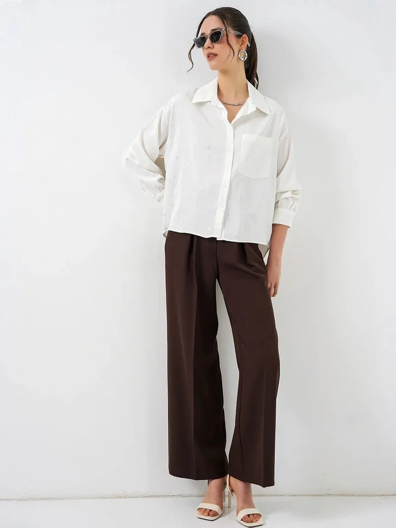 Big Dart Silver Grey BDART Oversized Long Sleeve Printed Shirt with Pocket for Women | Best Price UAE
