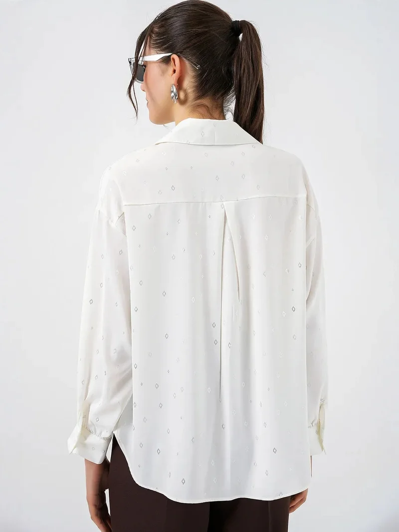 Big Dart Silver Grey BDART Oversized Long Sleeve Printed Shirt with Pocket for Women | Best Price UAE