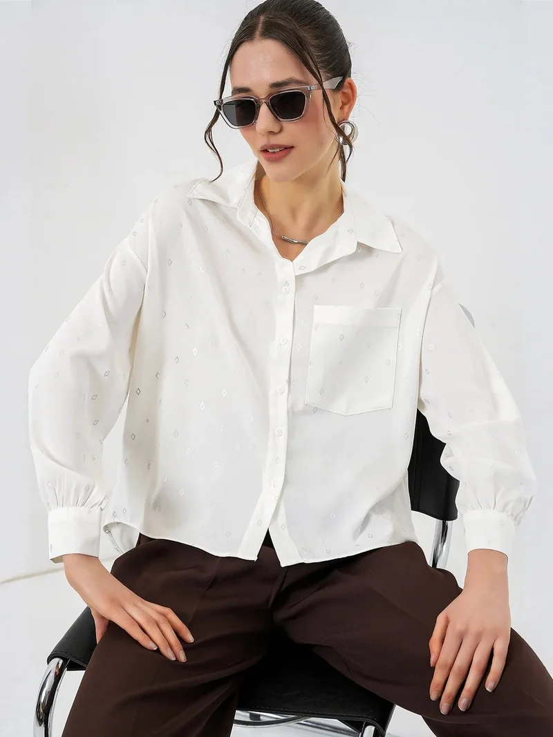 Big Dart Silver Grey BDART Oversized Long Sleeve Printed Shirt with Pocket for Women | Best Price UAE