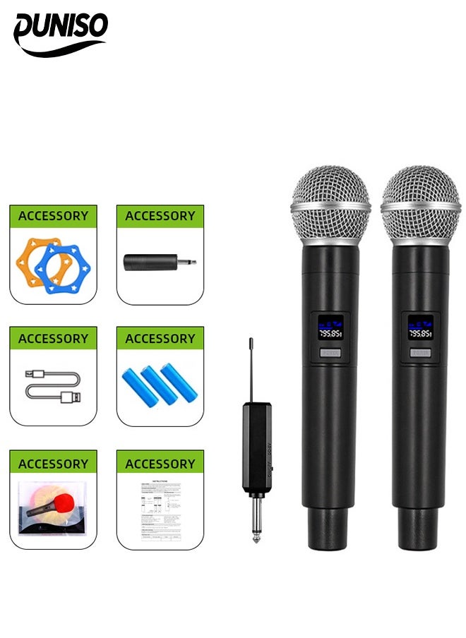 DUNISO 2Pcs Wireless Microphone，1 to 2 Microphones，Hand Microphone，Rechargeable Microphone，Professional Cordless Microphone，Used for Karaoke Nights and Family Gatherings DJ、 Meeting，Black  - Image 1
