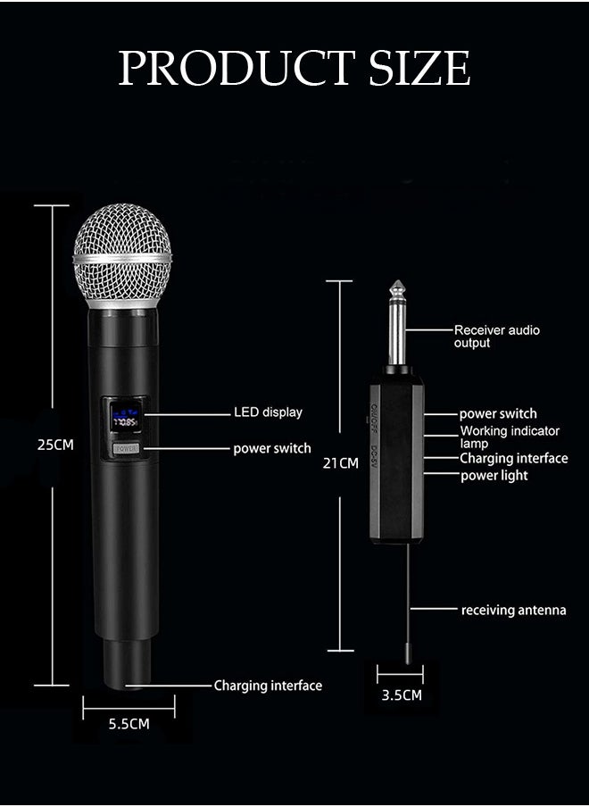 DUNISO 2Pcs Wireless Microphone，1 to 2 Microphones，Hand Microphone，Rechargeable Microphone，Professional Cordless Microphone，Used for Karaoke Nights and Family Gatherings DJ、 Meeting，Black  - Image 2