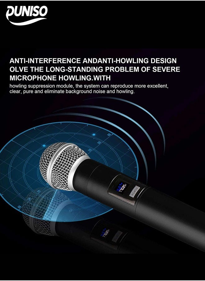 DUNISO 2Pcs Wireless Microphone，1 to 2 Microphones，Hand Microphone，Rechargeable Microphone，Professional Cordless Microphone，Used for Karaoke Nights and Family Gatherings DJ、 Meeting，Black  - Image 4