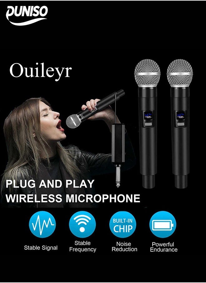 DUNISO 2Pcs Wireless Microphone，1 to 2 Microphones，Hand Microphone，Rechargeable Microphone，Professional Cordless Microphone，Used for Karaoke Nights and Family Gatherings DJ、 Meeting，Black  - Image 3