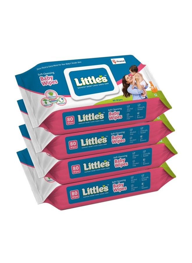 Little's - Soft Cleansing Baby Wipes Lid 80 Wipes (Pack Of 4) - Image 1