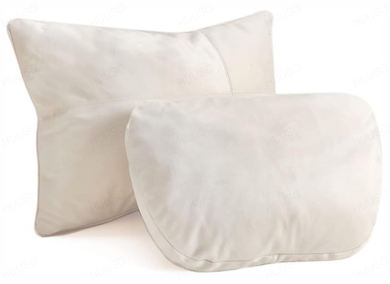 HUUSO Headrest Waist Cushion Set Beige, Maybach Design Super Soft Car Headrest (2 Pc) & Pillow Lumbar Support (2 Pc) Compatible with Mercedes-Benz GLS - Image 1