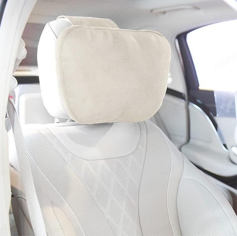 HUUSO Headrest Waist Cushion Set Beige, Maybach Design Super Soft Car Headrest (2 Pc) & Pillow Lumbar Support (2 Pc) Compatible with Mercedes-Benz GLS - Image 3