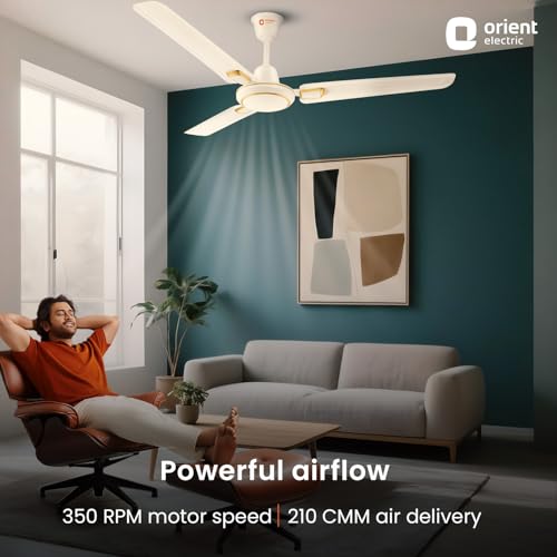 Orient Electric مروحة سقف ديكو من أورينت إلكتريك 1200 مم | مروحة سقف زخرفية | تدفق هواء قوي | تصنيف 1 نجمة من BEE | ضمان لمدة عامين | ذهبي عاجي، عبوة من 1 - Image 3