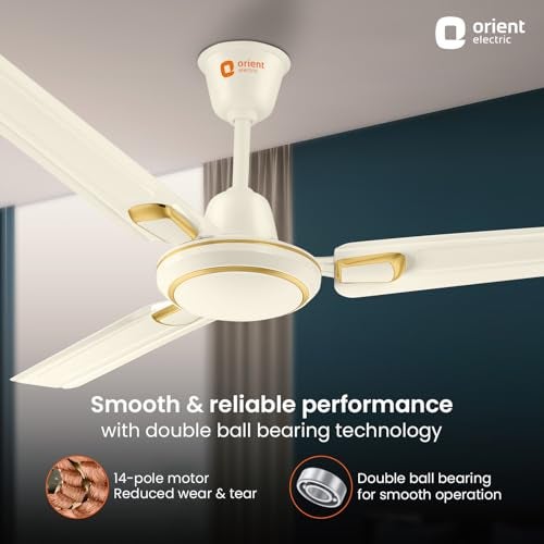 Orient Electric مروحة سقف ديكو من أورينت إلكتريك 1200 مم | مروحة سقف زخرفية | تدفق هواء قوي | تصنيف 1 نجمة من BEE | ضمان لمدة عامين | ذهبي عاجي، عبوة من 1 - Image 5