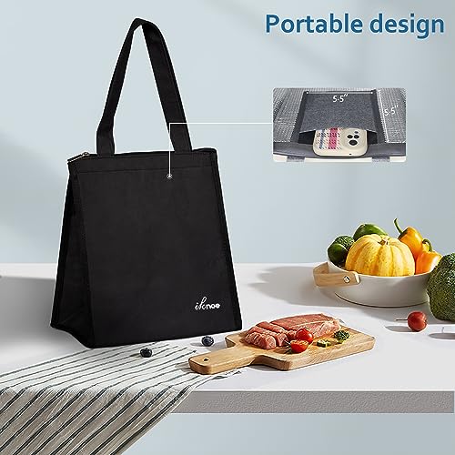 iknoe Insulated Lunch Bag for Women & Adults, 9L Foldable Wide-Open Cooler Bag with Pockets, Leakproof & Portable, for Picnic, Office, Beach(Plain Black) - Image 4