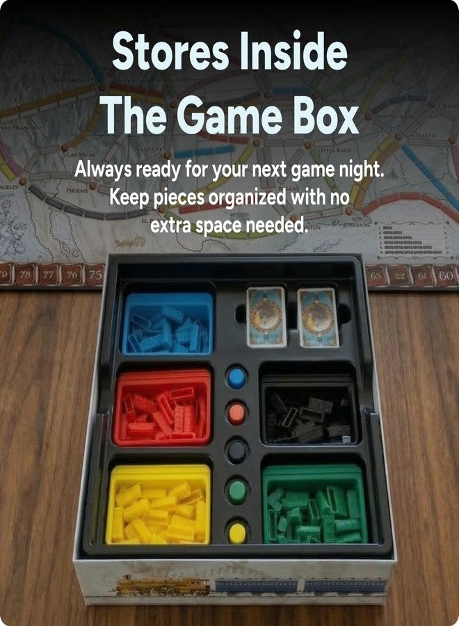 matterform Ticket to Ride Player Organizer Trays | Set of 5 Train Storage Bins with Card Holders | Player Stations Compatible with Ticket to Ride Board Game | Color-Matched Train Holders that Store in Game Box - Image 5