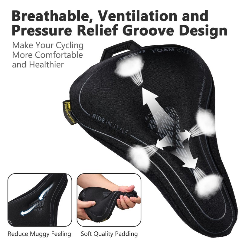 DAWAY C7 Comfortable Narrow Bike Seat Cover - Soft Memory Foam Padded Exercise Bicycle Seat Cushion for Men Women Kids, Fits for Peloton, Stationary, Mountain Road Bike Saddle, 11 x 8 Inches - Image 4