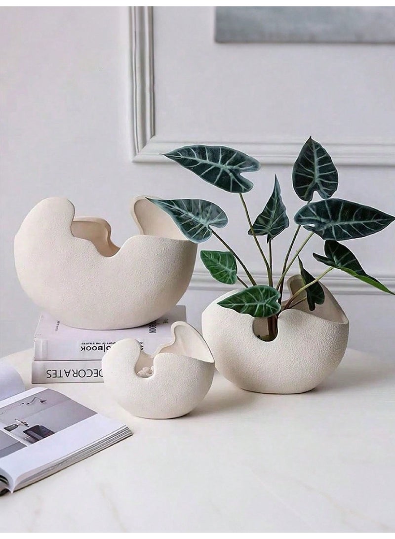 Modern Nordic-Inspired Thick Pottery Ceramic Vase – White Eggshell Design, Geometric Pattern, Handmade Flower Vase for Home, Living Room, Dining Table, Office, Wedding Centerpiece, Indoor/Outdoor Décor, Fresh or Dried Flowers - Image 2